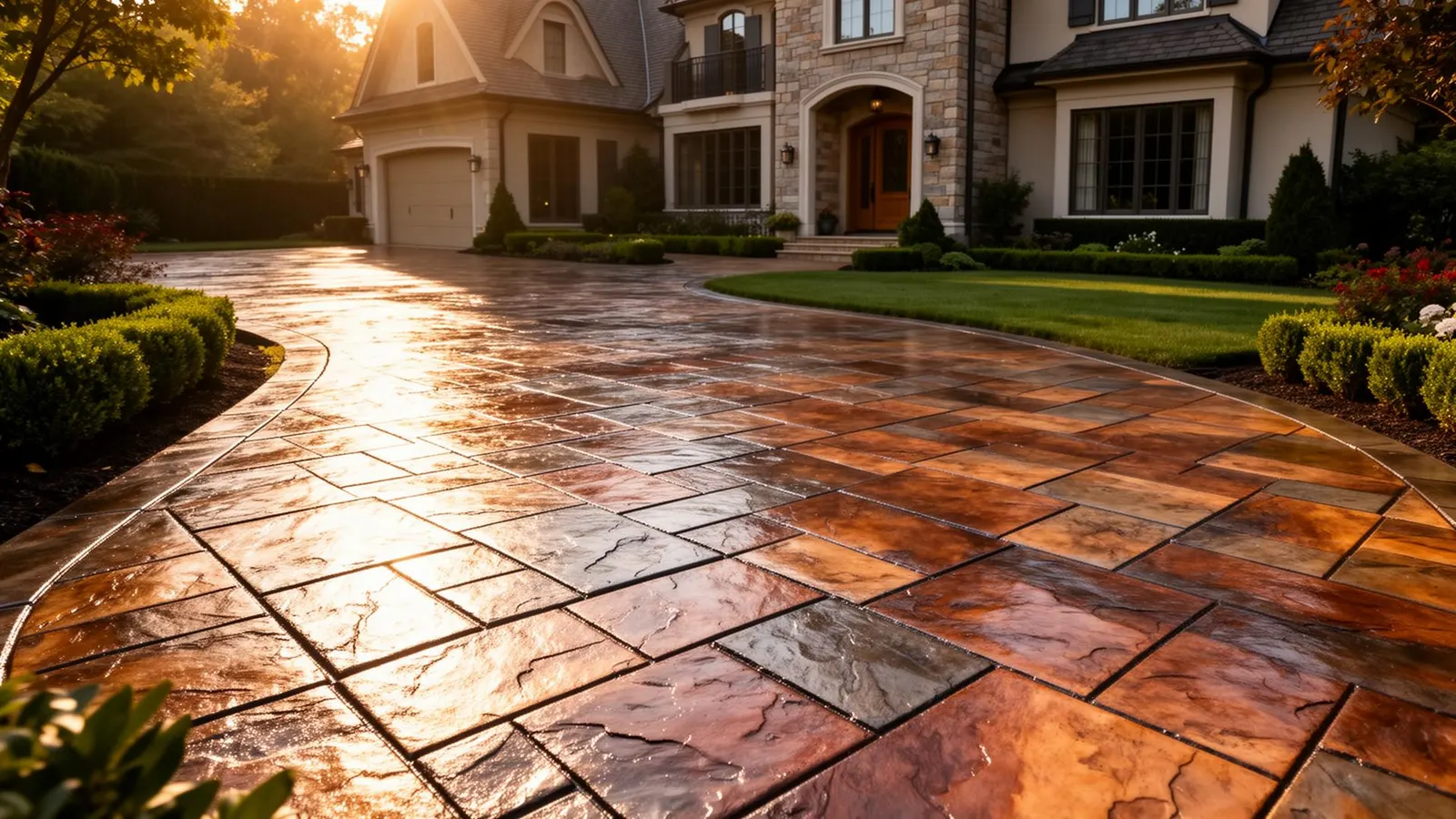 Freshly poured concrete driveway